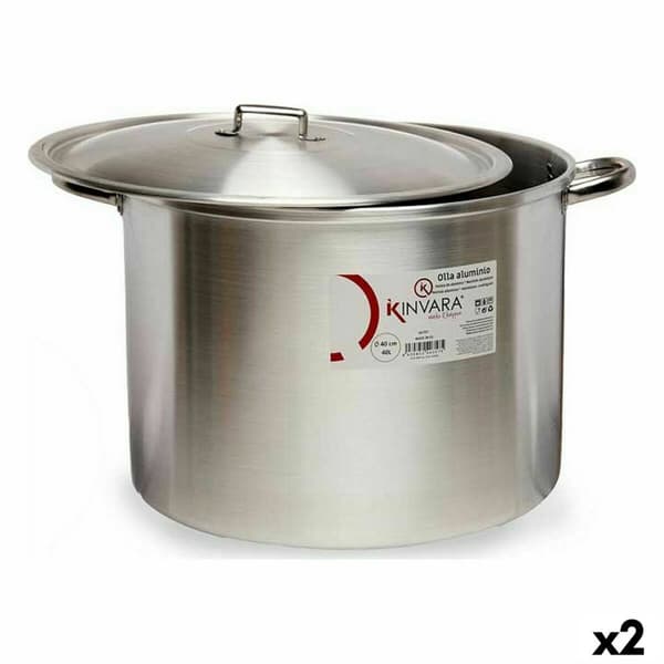 Gryta med lock Silvrig Aluminium 53 x 34 x 43 cm (2 antal)