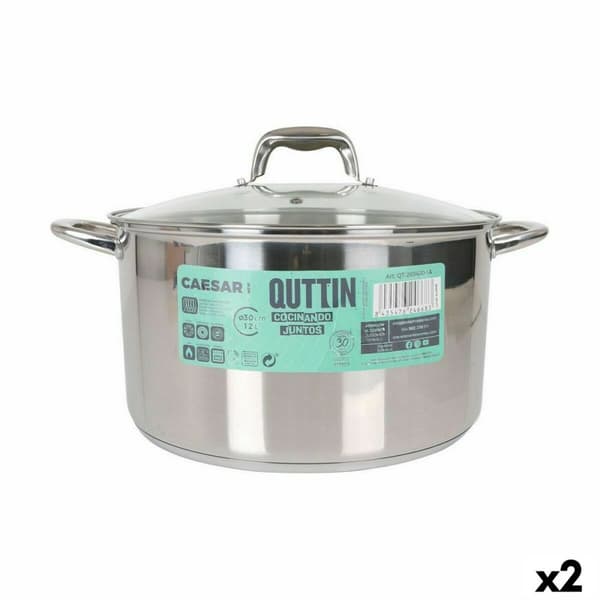 Kastrull med glaslock Quttin Caesar Stål ø 30 x 17,5 cm (2 antal)