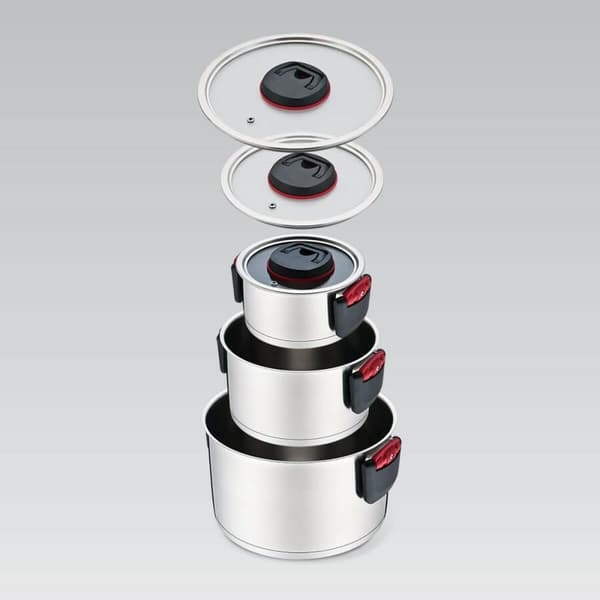 Gryta med lock Feel Maestro MR-3530-6 Svart Röd Stål Rostfritt stål Plast Ø 24 cm Ø 20 cm Ø 16 cm 1,5 L 5,8 L 3,2 L (6 Delar)