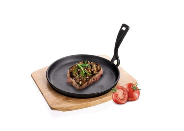 Grada gjutjärnsstekpanna med träskiva, 22 cm