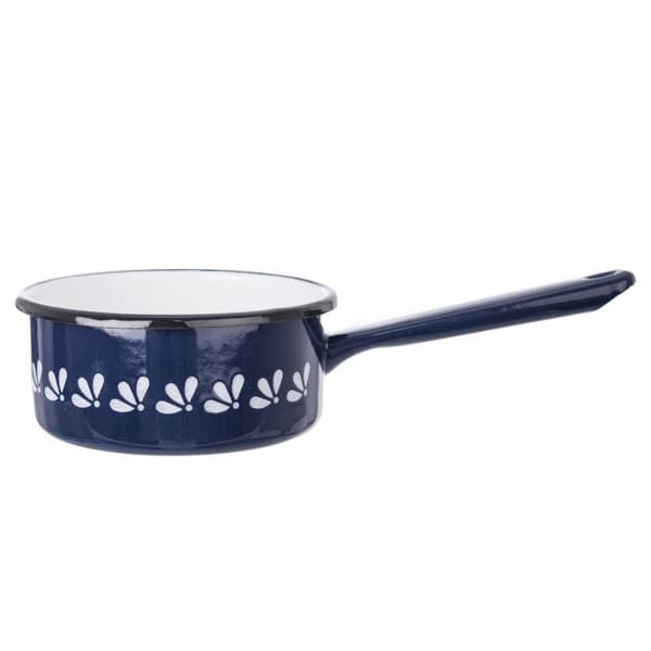 Emaljeret grydeske 12CM 600ML BLÅ MED DEKOR