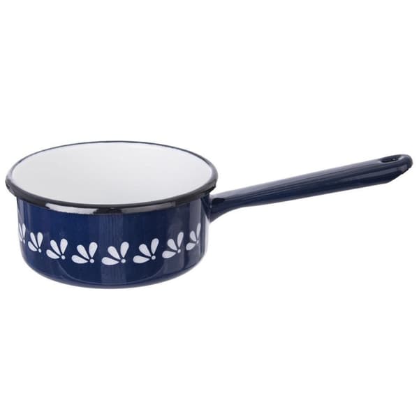Emaljeret grydeske 12CM 600ML BLÅ MED DEKOR