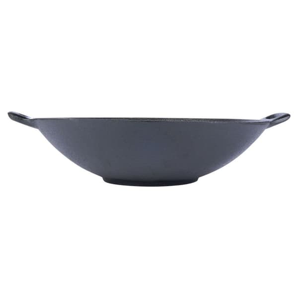 Gjutjärnsstekpanna, wok, gjutjärnsplåt med två handtag, rund, 30 cm