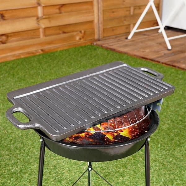GJUTJÄRNSGRILLPLATTA, DUBBELSIDIG FRITRYGGAN