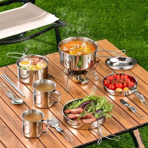 INF Rustfritt stål utendørs kokekar Mess Kit 8-delt