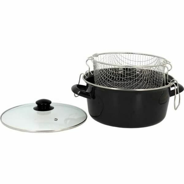 Stekpanna med Korg TheKitchenette 3645580 Svart Glas Stål Bakelit Emaljerat stål