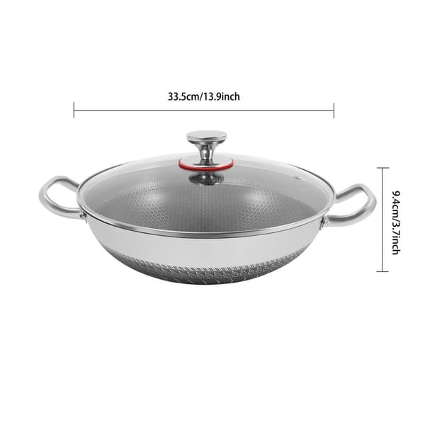 Ruostumattomasta teräksestä valmistettu pannu, tarttumaton pinta, hunajakennomuotoilu,Hopea - 33,5 cm