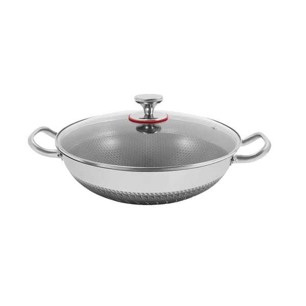 Ruostumattomasta teräksestä valmistettu pannu, tarttumaton pinta, hunajakennomuotoilu,Hopea - 33,5 cm