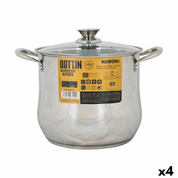 Kastrull med glaslock Quttin New Neron Stål 25,7 x 21,5 cm (4 antal)