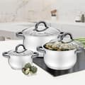 Miniatyrbillede 4 af 6: Gryde med låg Feel Maestro MR-3522-6M-BLACK Sølvfarvet Stål Rustfrit stål Ø 18 cm Ø 20 cm Ø 16 cm 2,5 L 1,8 L 3,5 L (6 Dele)