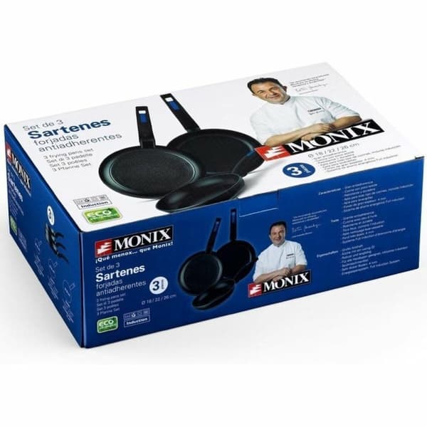 Sett med stekepanner Monix M811200 Svart Bakelitt Herdet aluminium Ø 18 cm 3 Deler