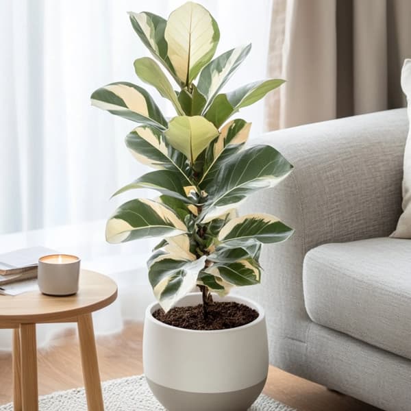 Fönsterfikus - Ficus Elastica 'Tineke' - Höjd 75-100cm - ⌀24cm