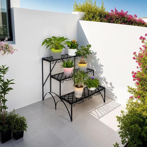 Plantetrappe med 3 trin ca. 60x60x60cm - sort