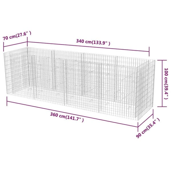 vidaXL gabion-højbed 360x90x100 cm stål