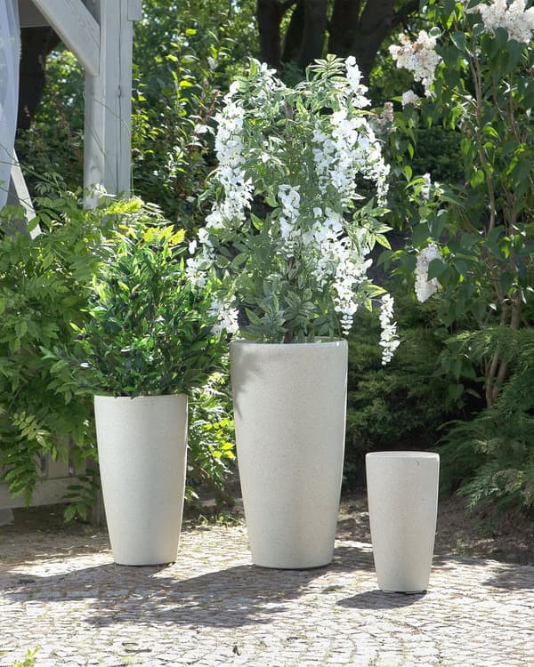 Kruka Beige Sten Hög Blomkruka 75 x ø 39 cm Modern Minimalistisk Utomhus Inomhus Dekor Tillbehör