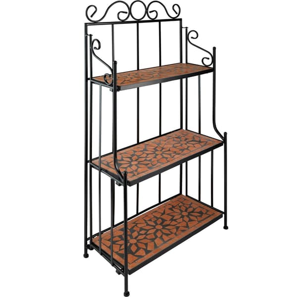 Plantehylde med mosaik, 3 hylder - terrakotta