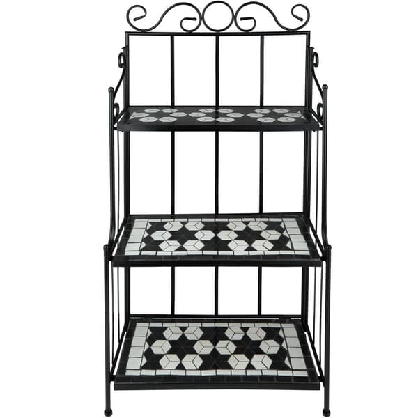 Plantehylde med mosaik, 3 hylder - sort/hvid