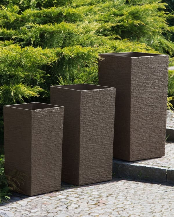 Plantekrukke Mørkebrun Stenblanding 30 x 30 x 60 cm Dekor Firkantet Urtepotteskjuler til Indendørs Udendørs Blomster Opbevaring Terrasse Have
