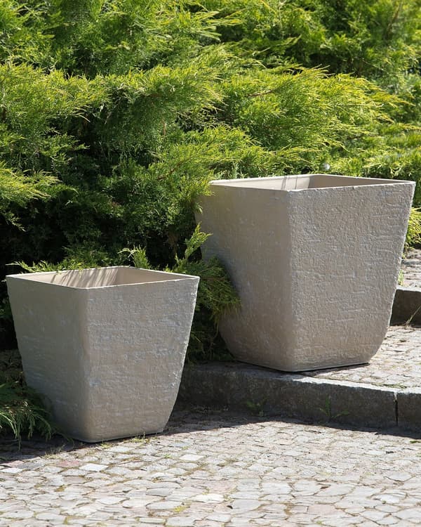 Plantekrukke Beige Stenblanding Polyresin 39 x 39 x 43 cm Dekorativ Stor Firkantet Indendørs Udendørs Urtepotte med Afløbshuller til Haven