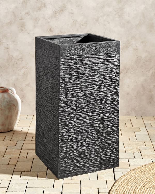 Plantekrukke i Sort Fiber Ler 40 x 40 x 77 cm Høj Aflang Firkantet Urtepotteskjuler til Gulv med Afløbshuller Indendørs Udendørs Terrasse