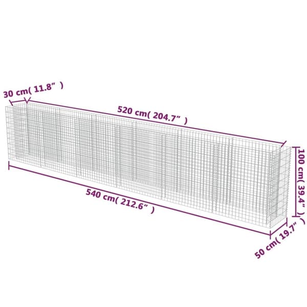 vidaXL gabion-højbed 540x50x100 cm galvaniseret stål