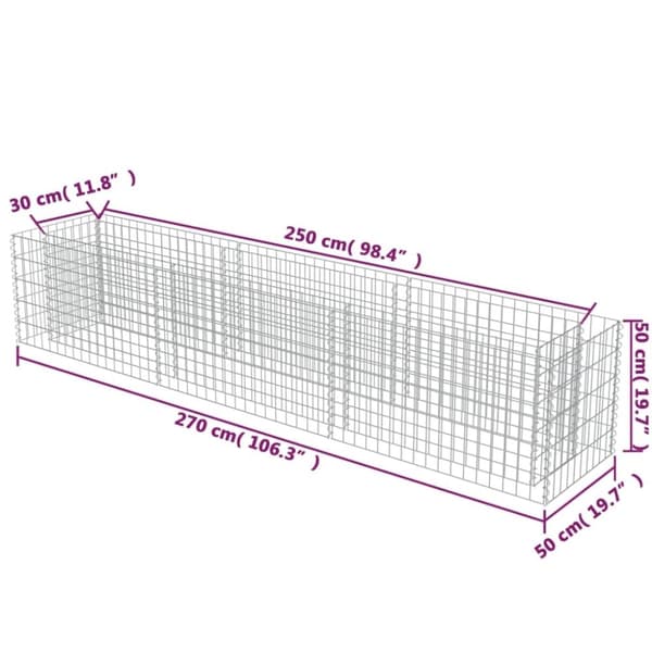 vidaXL gabion-højbed 270x50x50 cm galvaniseret stål