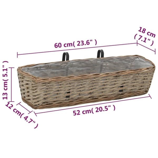 vidaXL plantekasse til balkonen 2 stk. kurveflet med PE-foring 60 cm
