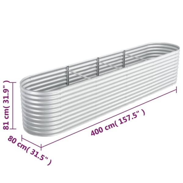 vidaXL forhøjet plantekasse 400x80x81 cm galvaniseret stål sølvfarvet