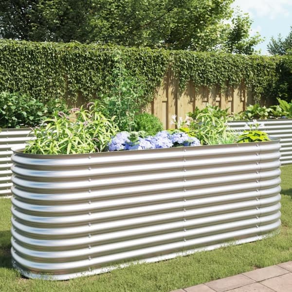 vidaXL forhøjet plantekasse 240x80x81 cm galvaniseret stål sølvfarvet