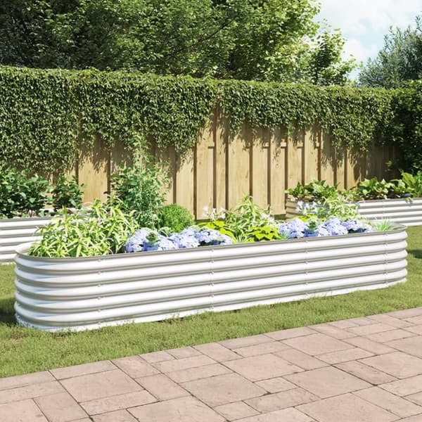 vidaXL forhøjet plantekasse 320x80x44 cm galvaniseret stål sølvfarvet