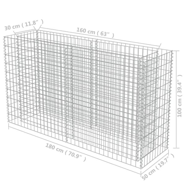 vidaXL Gabion høybed galvanisert stål 180x50x100 cm