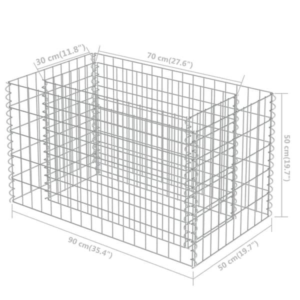 vidaXL Planteringsgabion upphöjd galvaniserat stål 90x50x50 cm