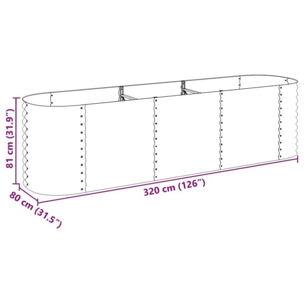 vidaXL Høybed 320x80x81 cm galvanisert stål grå