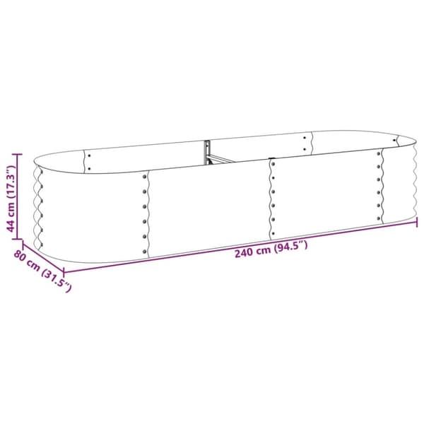 vidaXL Odlingslåda upphöjd galvaniserat stål 240x80x44 cm silver