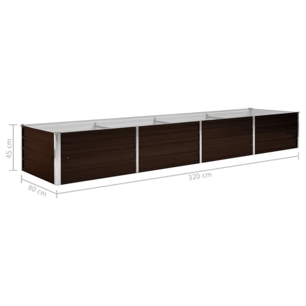vidaXL Odlingslåda upphöjd brun 320x80x45 cm galvaniserat stål