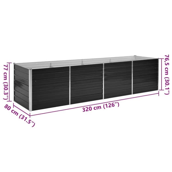 vidaXL hævet plantekasse 320x80x77 cm galvaniseret stål antracitgrå
