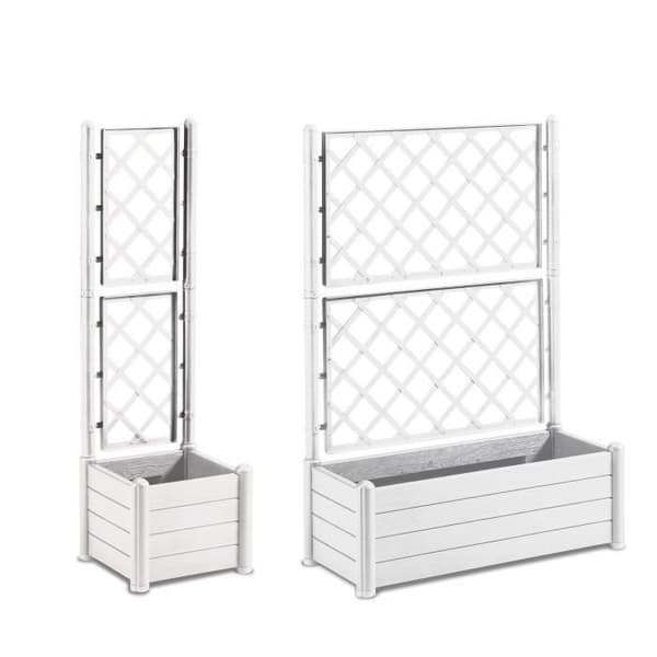 STEFANPLAST Rektangulär blomma låda med spaljé - Träfinish - 100 x 43 x H 142 cm - 80 L - Vit