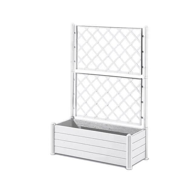 STEFANPLAST Rektangulär blomma låda med spaljé - Träfinish - 100 x 43 x H 142 cm - 80 L - Vit
