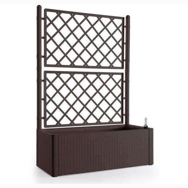 STEFANPLAST Rektangulär Natural Deluxe blomlåda med spaljé - 100 x 43 x H 142 cm - 90 + 6,5 L i förvaring - Moka