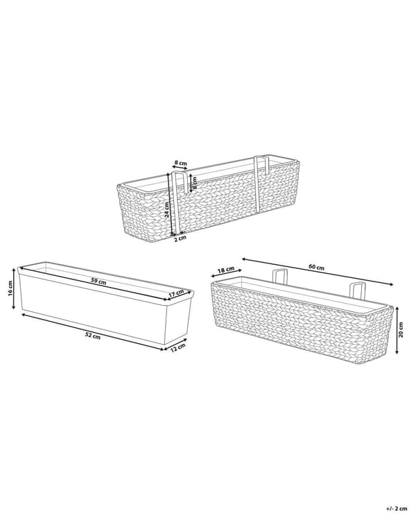 Blomlåda Beige Vattenhyacint Rektangulär 60 x 20 cm Vävd Med dräneringshål
