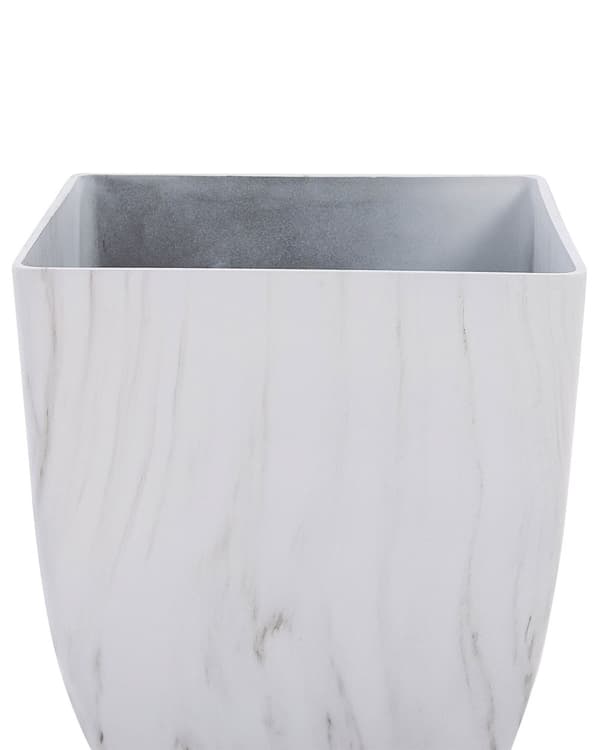Plantekrukke Hvid Marmor Stenblanding 35 x 35 x 42 cm Dekorativ Firkantet Moderne Urtepotteskjuler med Afløbshuller Udendørs Vejr Bestandig