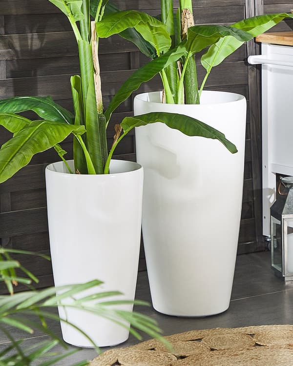 Kruka Vit Stenblandning 32 cm Högglans Rund Hög Modern Design Inomhus Utomhus