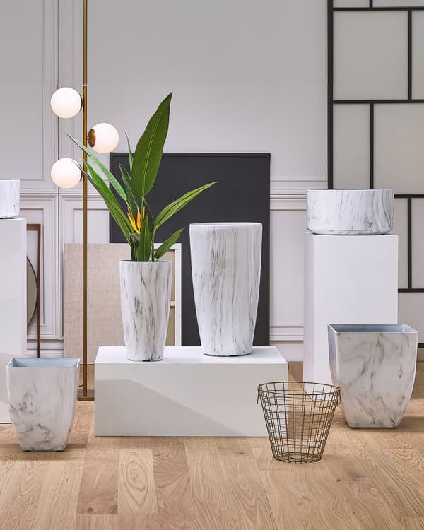 Kruka Vit Marmoreffekt Stenblandning 43 x 43 cm Rund Modern design UV-beständig