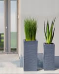 Miniatyrbillede 4 af 9: Plantekrukke i Grå Fiber Ler 26 x 26 x 60 cm Stor Høj Firkantet Urtepotteskjuler til Gulv med Afløbshuller Indendørs Udendørs Have Indretning