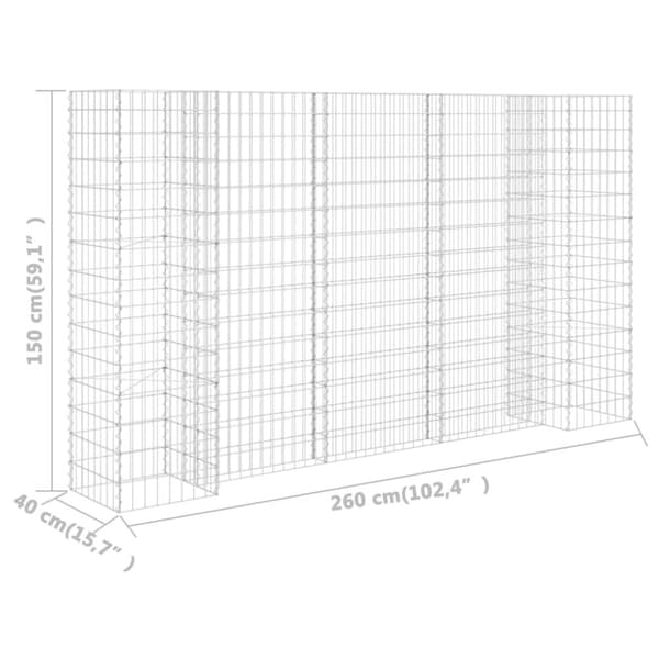 vidaXL Gabion plantekasse H-formet ståltråd 260x40x150 cm