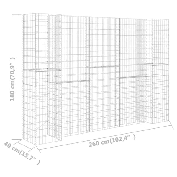 vidaXL Gabion plantekasse H-formet ståltråd 260x40x180 cm
