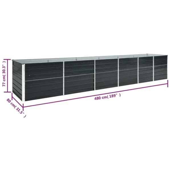 vidaXL Høybed galvanisert stål 480x80x77 cm antrasitt
