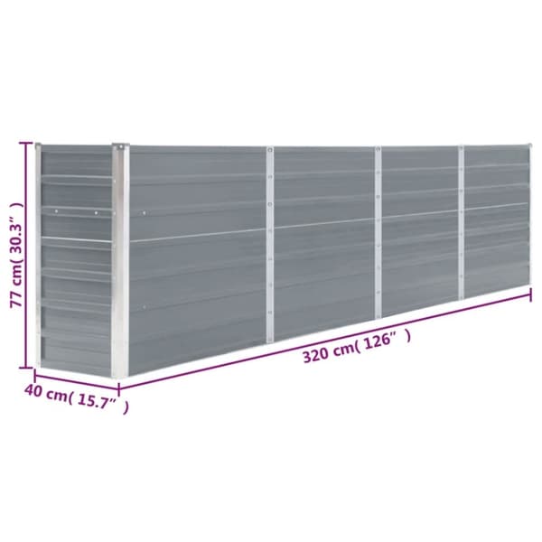 vidaXL hævet havebed 320 x 40 x 77 cm galvaniseret stål grå