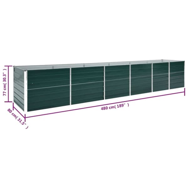 vidaXL Høybed galvanisert stål 480x80x77 cm grønn