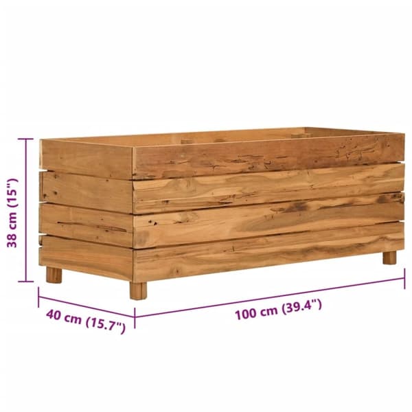 vidaXL Blomlåda upphöjd 100x40x38 cm återvunnet teakträ och stål